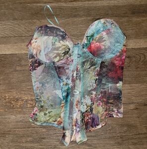 Floral Angel Renaissance Tapestry Mesh Corset Top & Bottoms Set